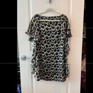 Loeffler Randall black and gold cape dress